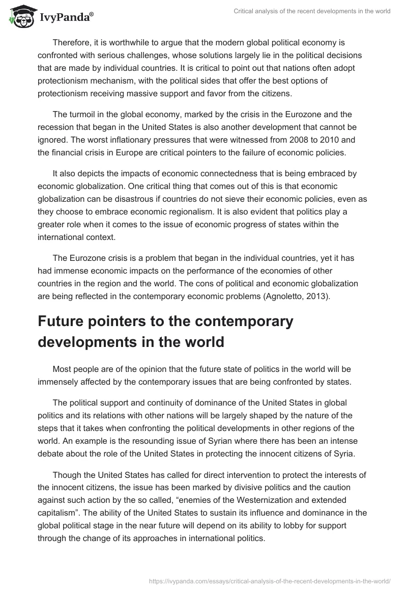 Critical analysis of the recent developments in the world. Page 4