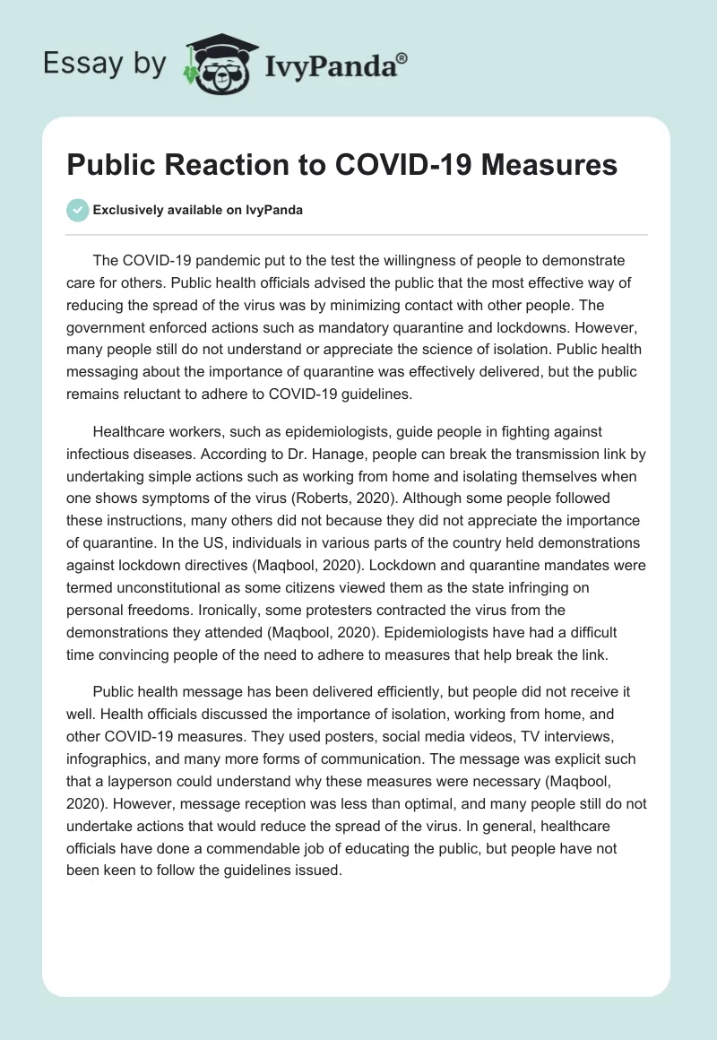 Public Reaction to COVID-19 Measures. Page 1