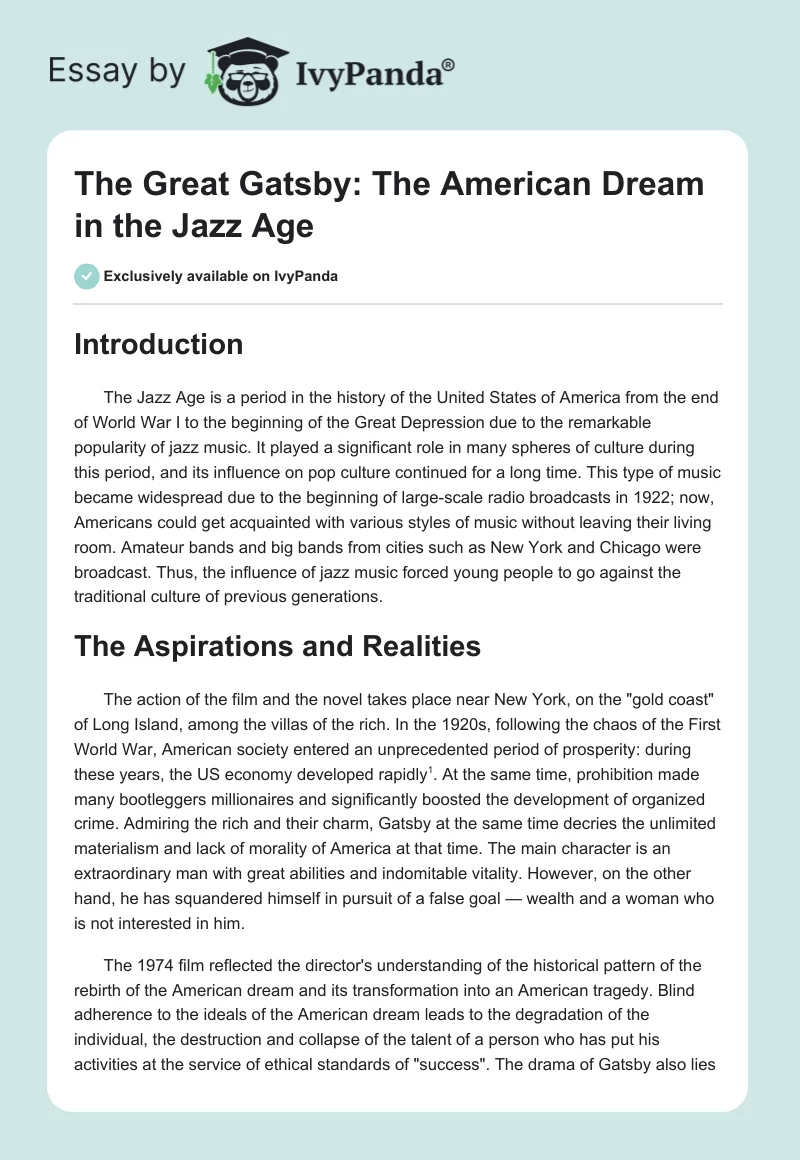 "The Great Gatsby": The American Dream in the Jazz Age. Page 1