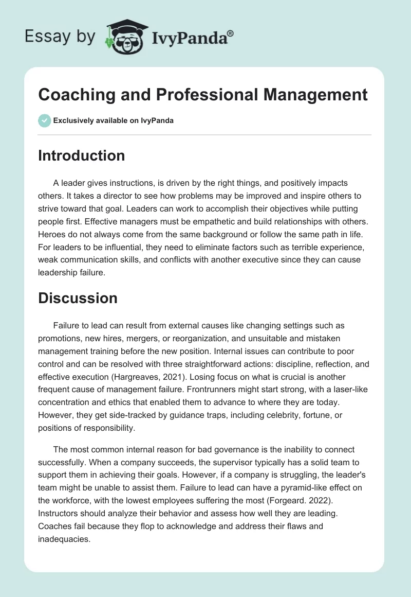 Coaching and Professional Management. Page 1