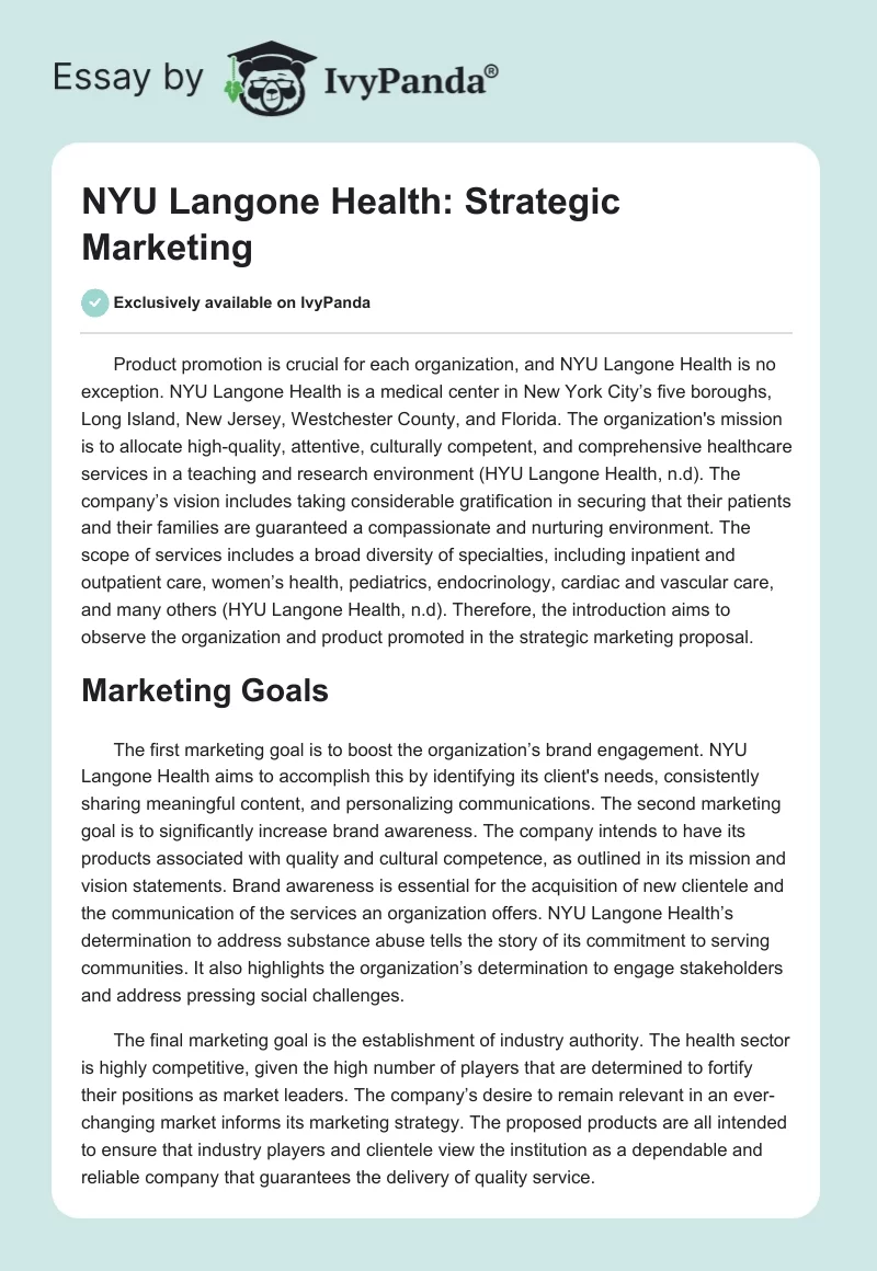 NYU Langone Health: Strategic Marketing. Page 1