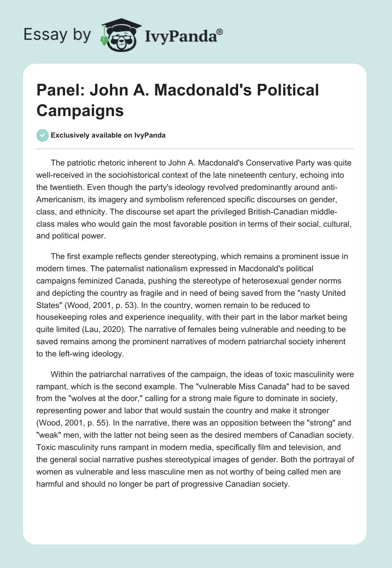 Panel: John A. Macdonald's Political Campaigns. Page 1