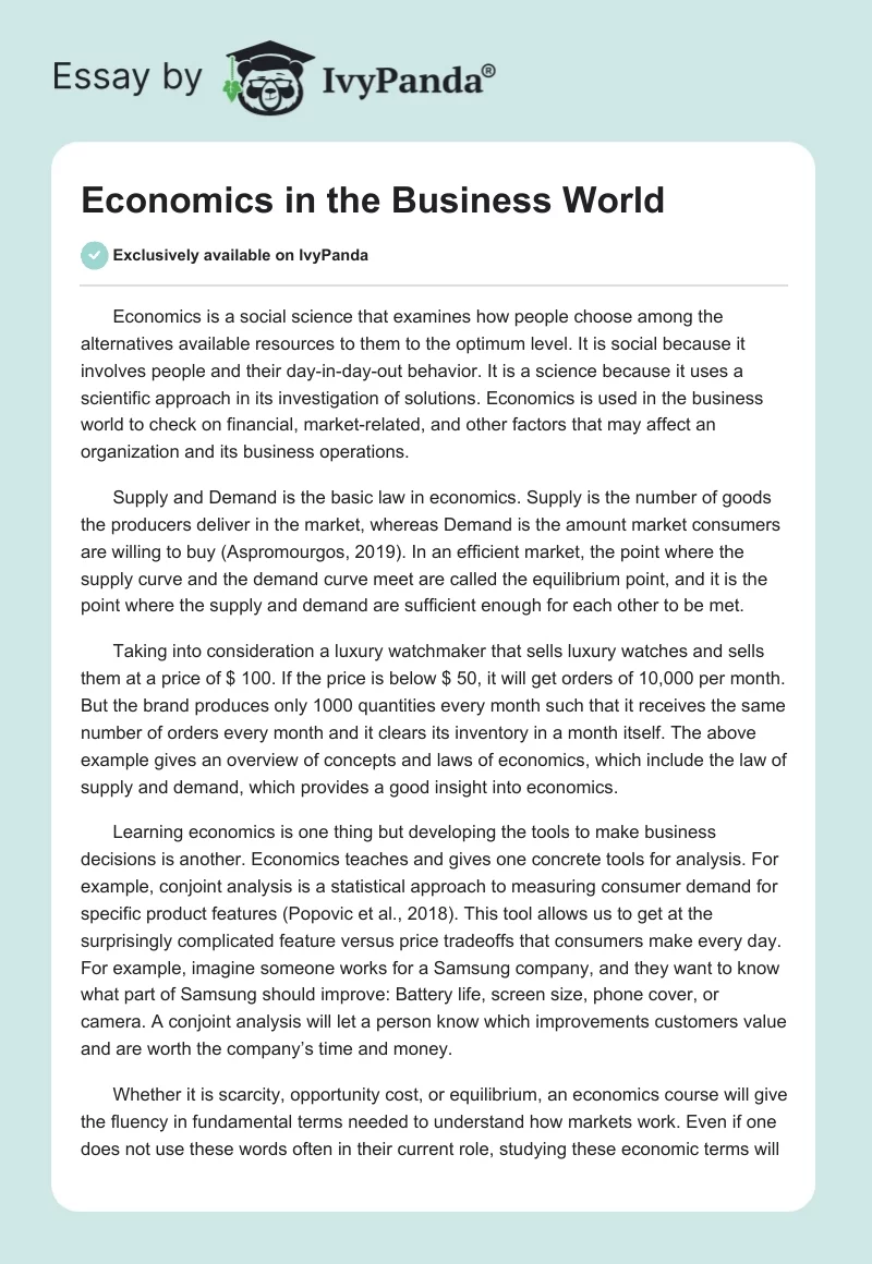 Economics in the Business World. Page 1