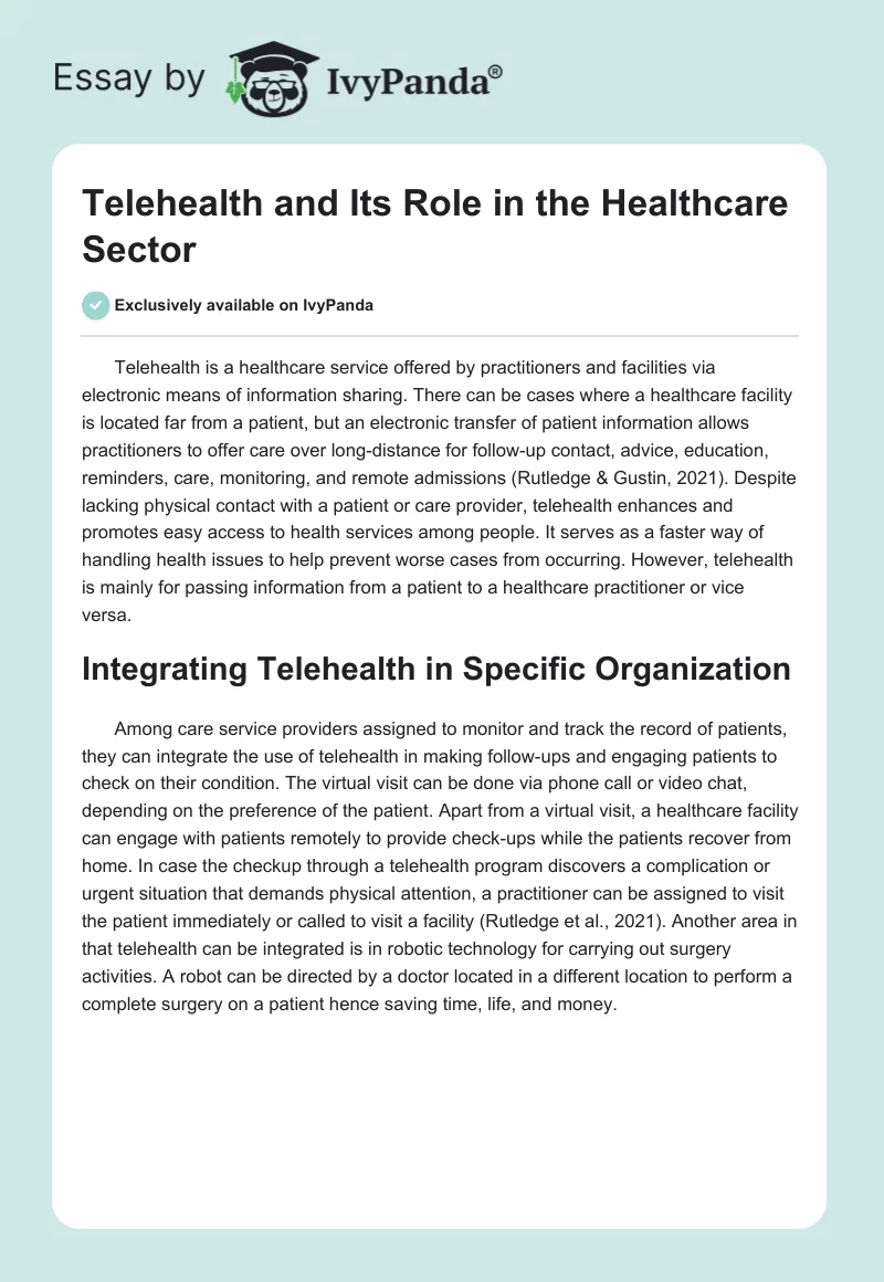 Telehealth and Its Role in the Healthcare Sector. Page 1