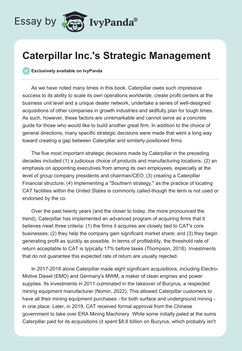 Caterpillar Inc.'s Strategic Management. Page 1