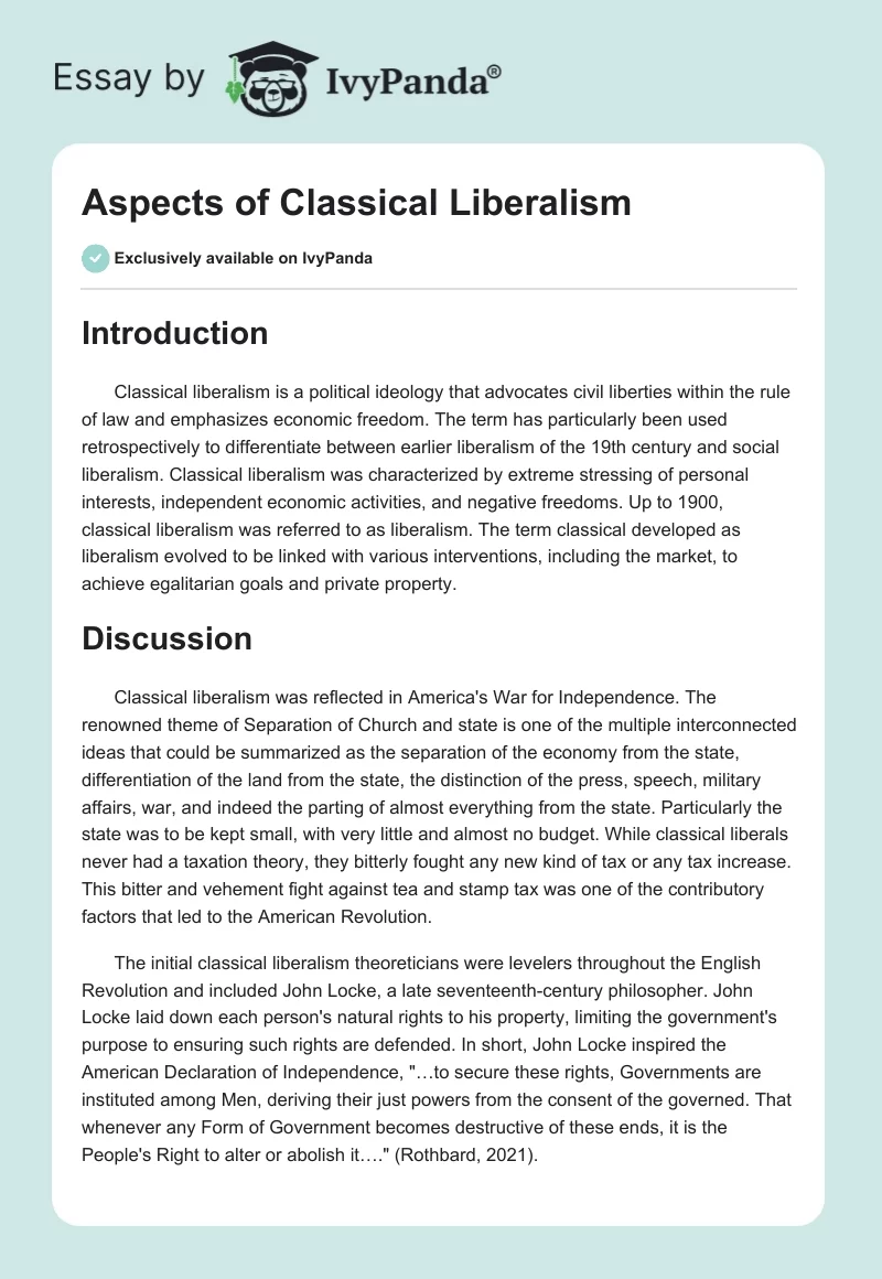 Aspects of Classical Liberalism. Page 1