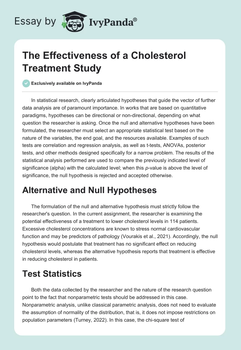 The Effectiveness of a Cholesterol Treatment Study. Page 1