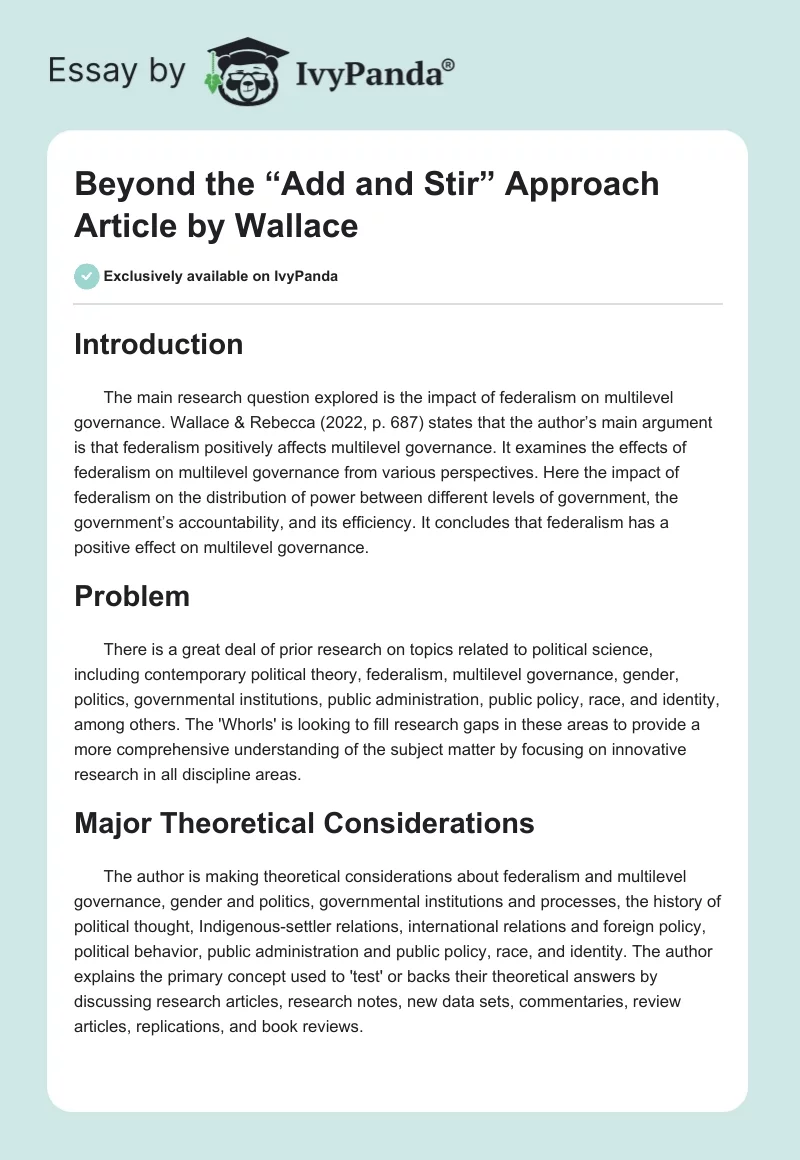 "Beyond the “Add and Stir” Approach" Article by Wallace. Page 1