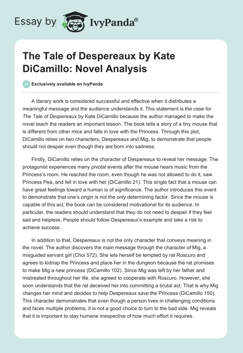 The Tale of Despereaux by Kate DiCamillo: Novel Analysis. Page 1
