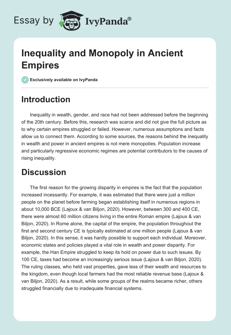 Inequality and Monopoly in Ancient Empires. Page 1