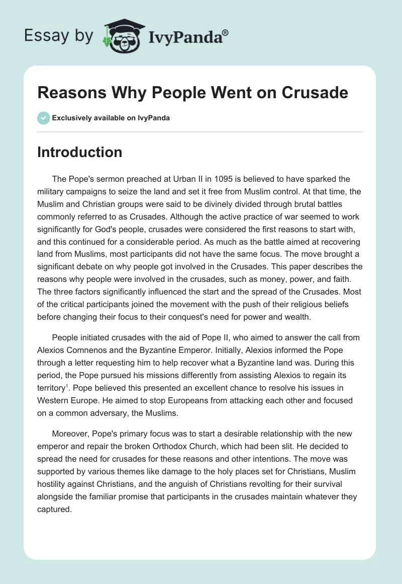 Reasons Why People Went on Crusade. Page 1