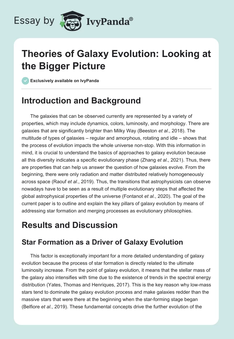 Theories of Galaxy Evolution: Looking at the Bigger Picture. Page 1