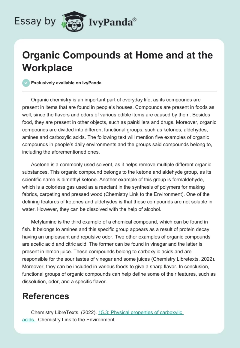 Organic Compounds at Home and at the Workplace. Page 1