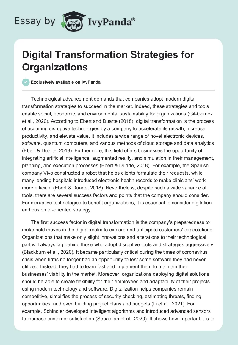 Digital Transformation Strategies for Organizations. Page 1