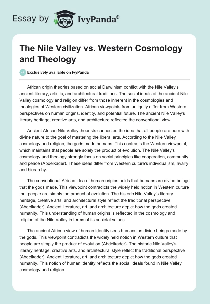 The Nile Valley vs. Western Cosmology and Theology. Page 1