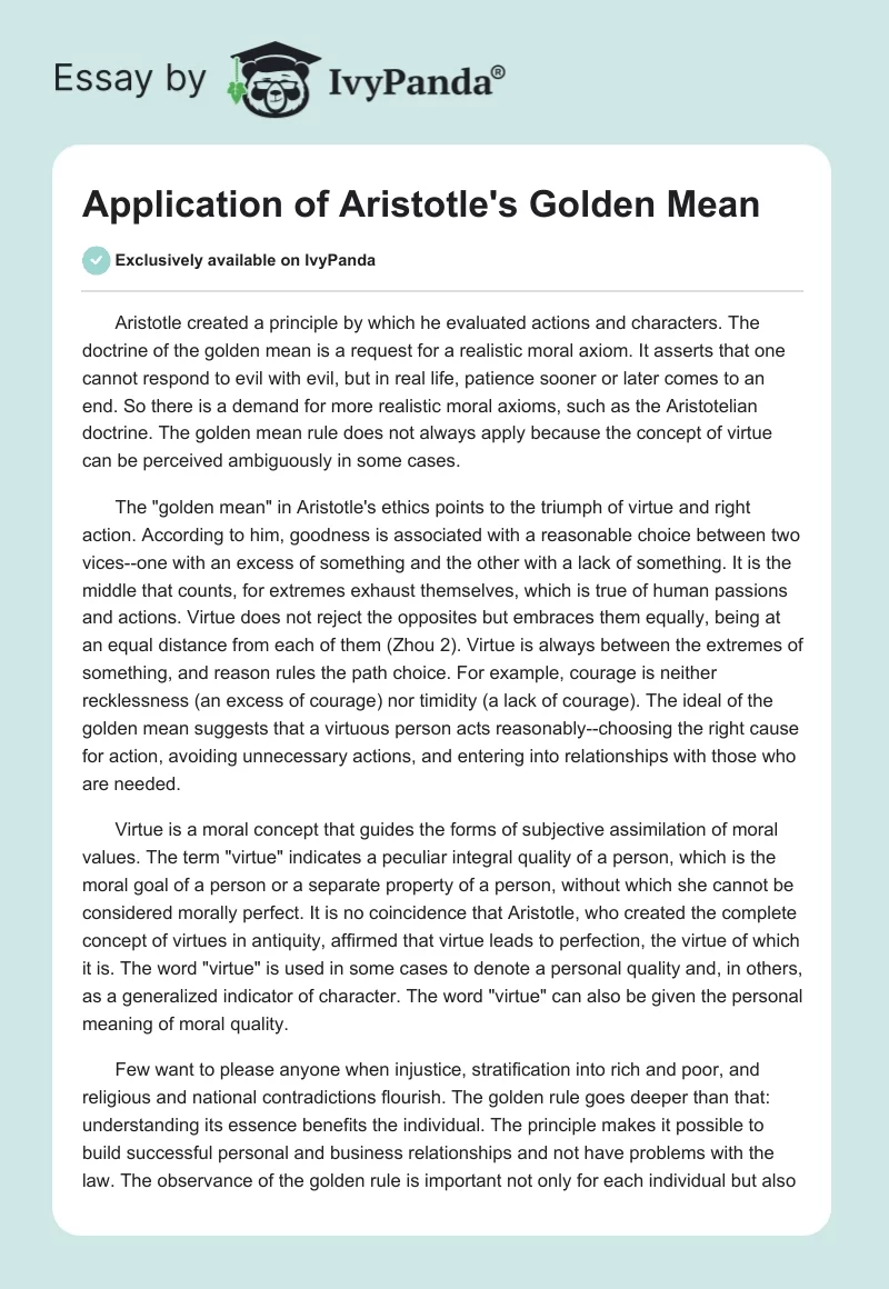 Application of Aristotle's Golden Mean. Page 1