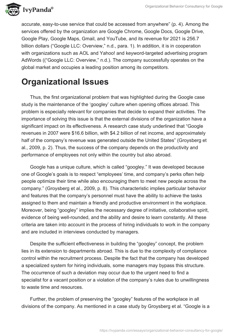 Organizational Behavior Consultancy for Google. Page 2