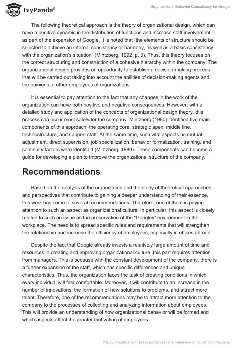 Organizational Behavior Consultancy for Google. Page 5