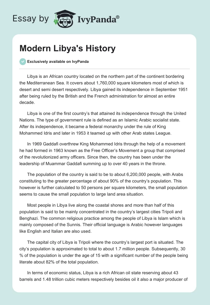 Modern Libya's History. Page 1