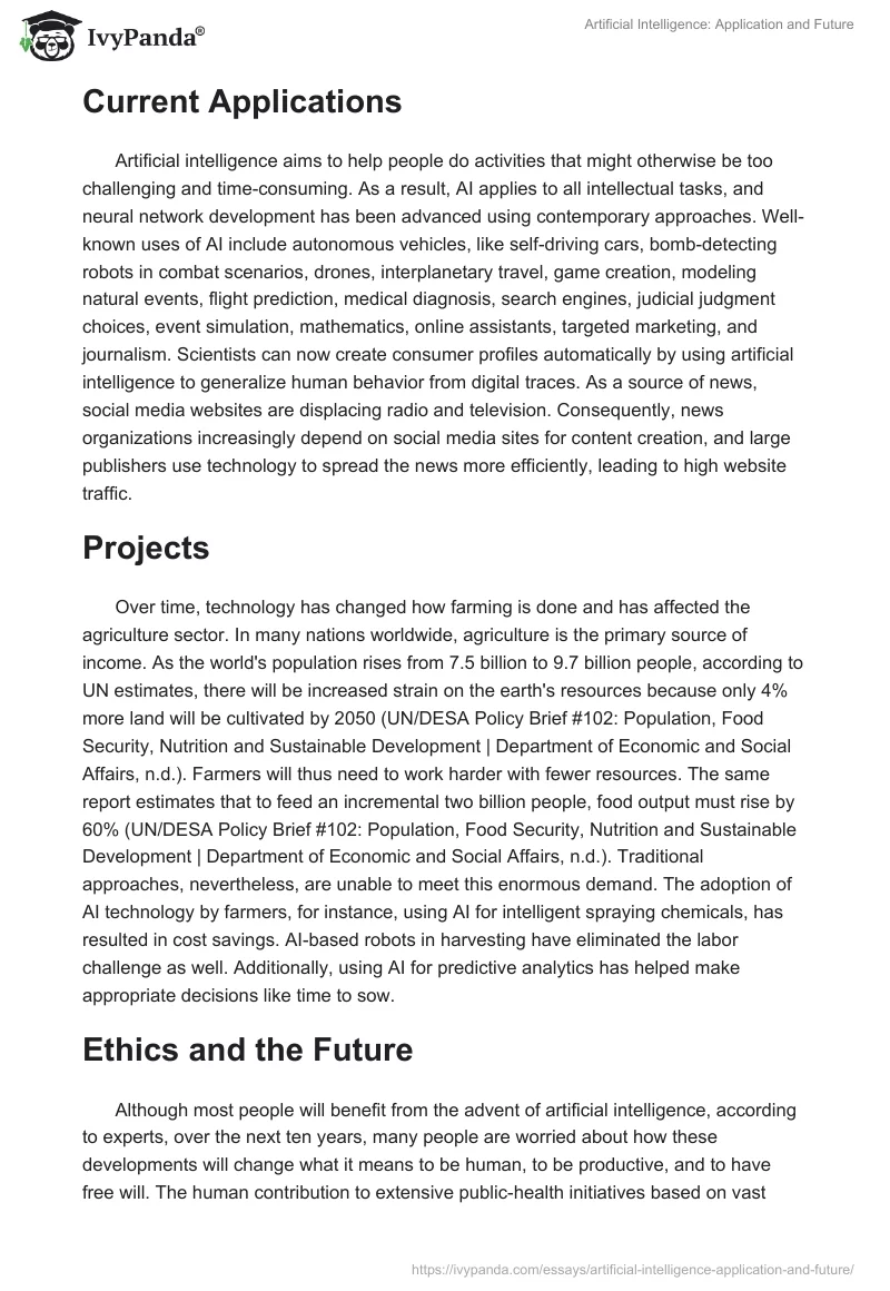 Artificial Intelligence: Application and Future. Page 2