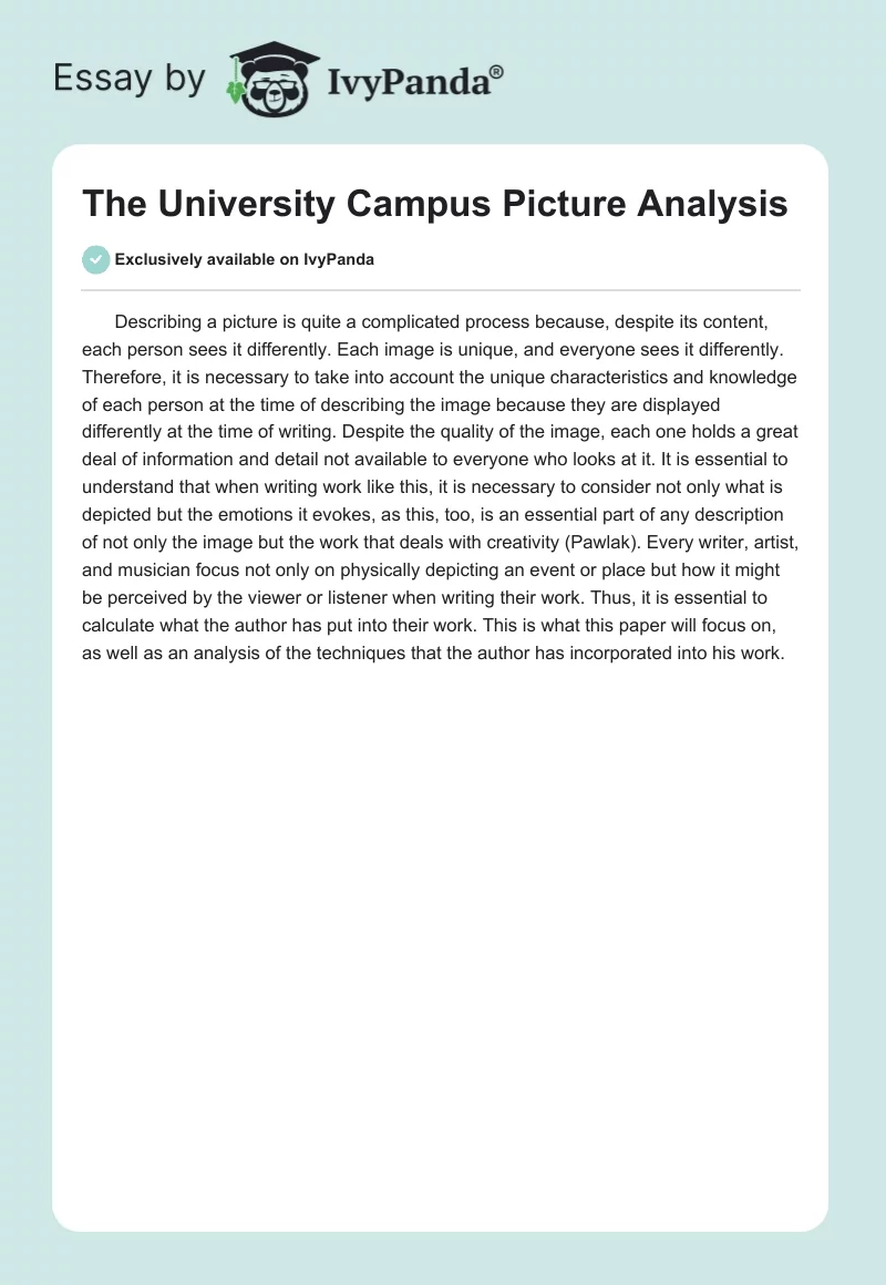 The University Campus Picture Analysis. Page 1