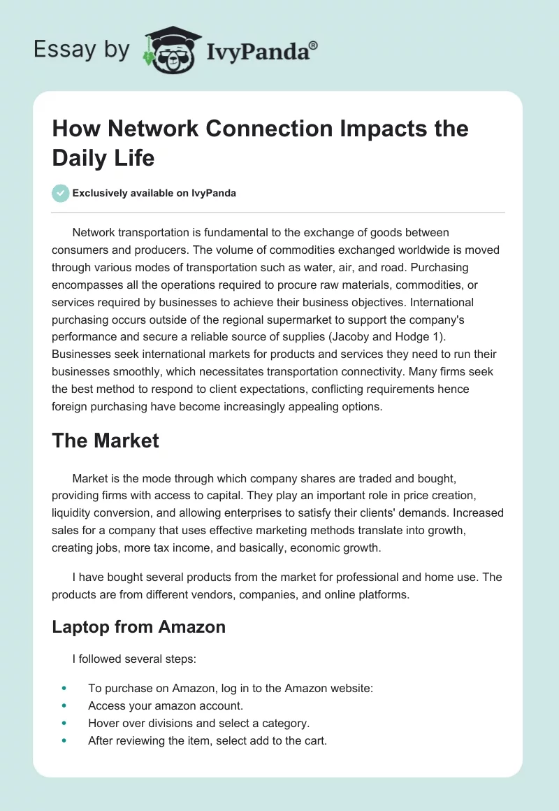 How Network Connection Impacts the Daily Life. Page 1