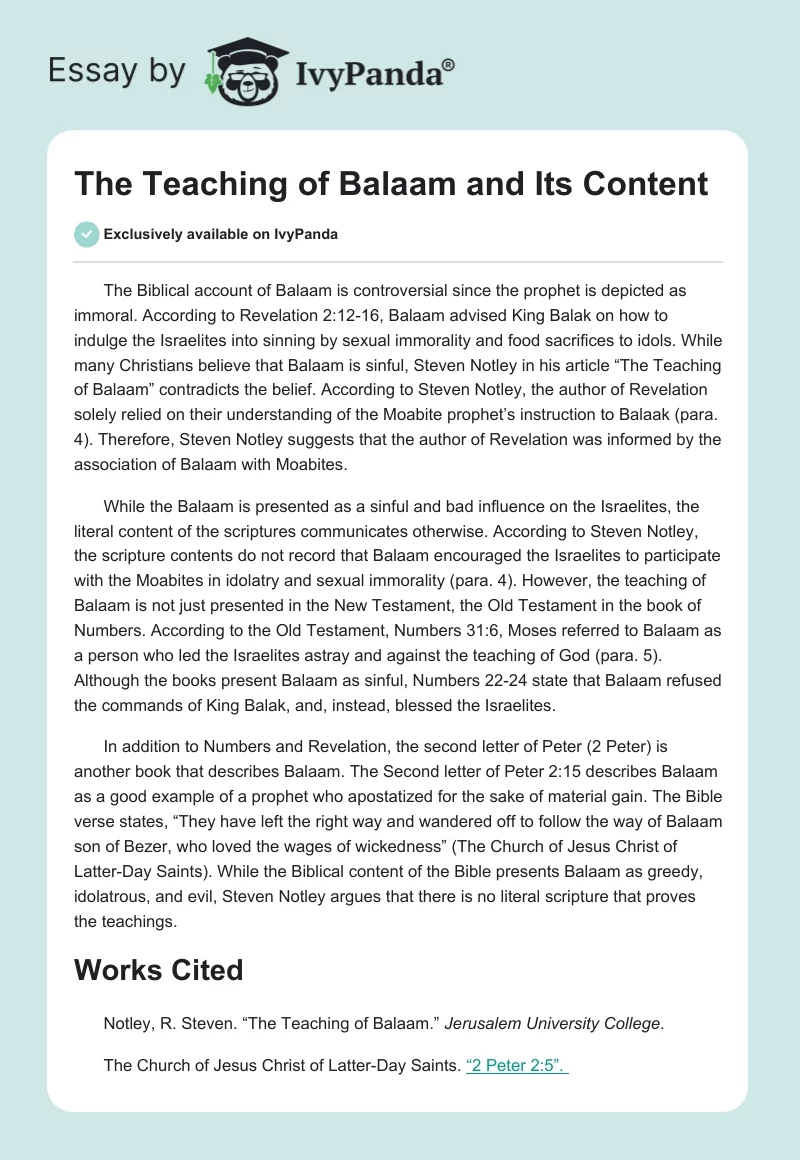 The Teaching of Balaam and Its Content. Page 1