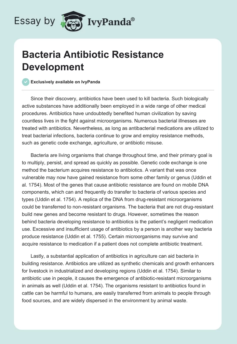 Bacteria Antibiotic Resistance Development. Page 1