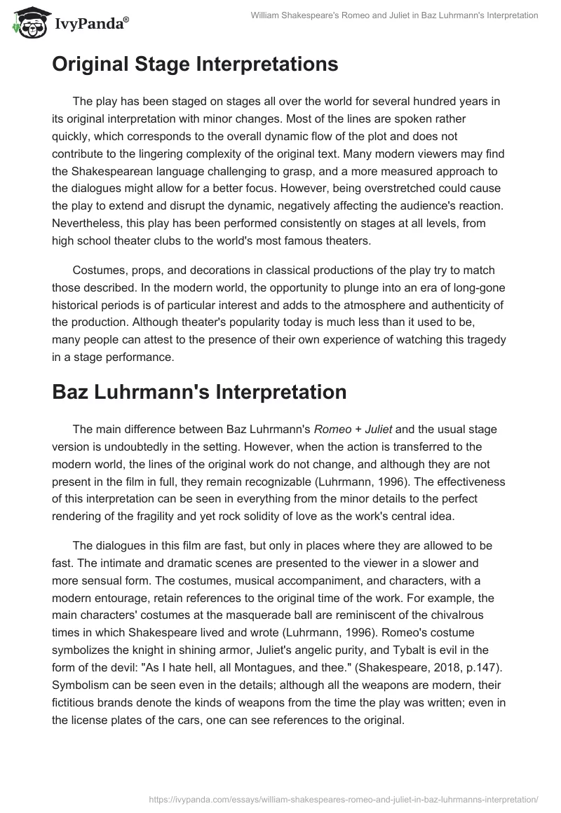 William Shakespeare's "Romeo and Juliet" in Baz Luhrmann's Interpretation. Page 2