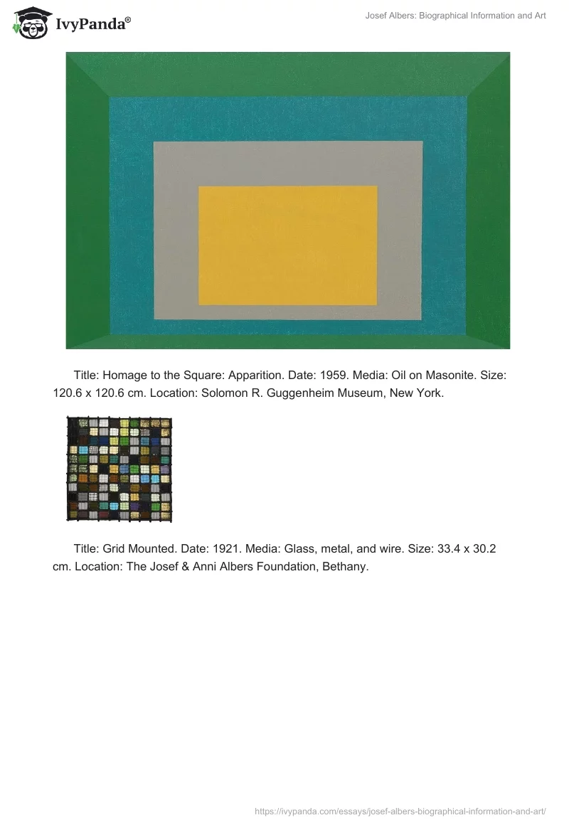 Josef Albers: Biographical Information and Art. Page 5