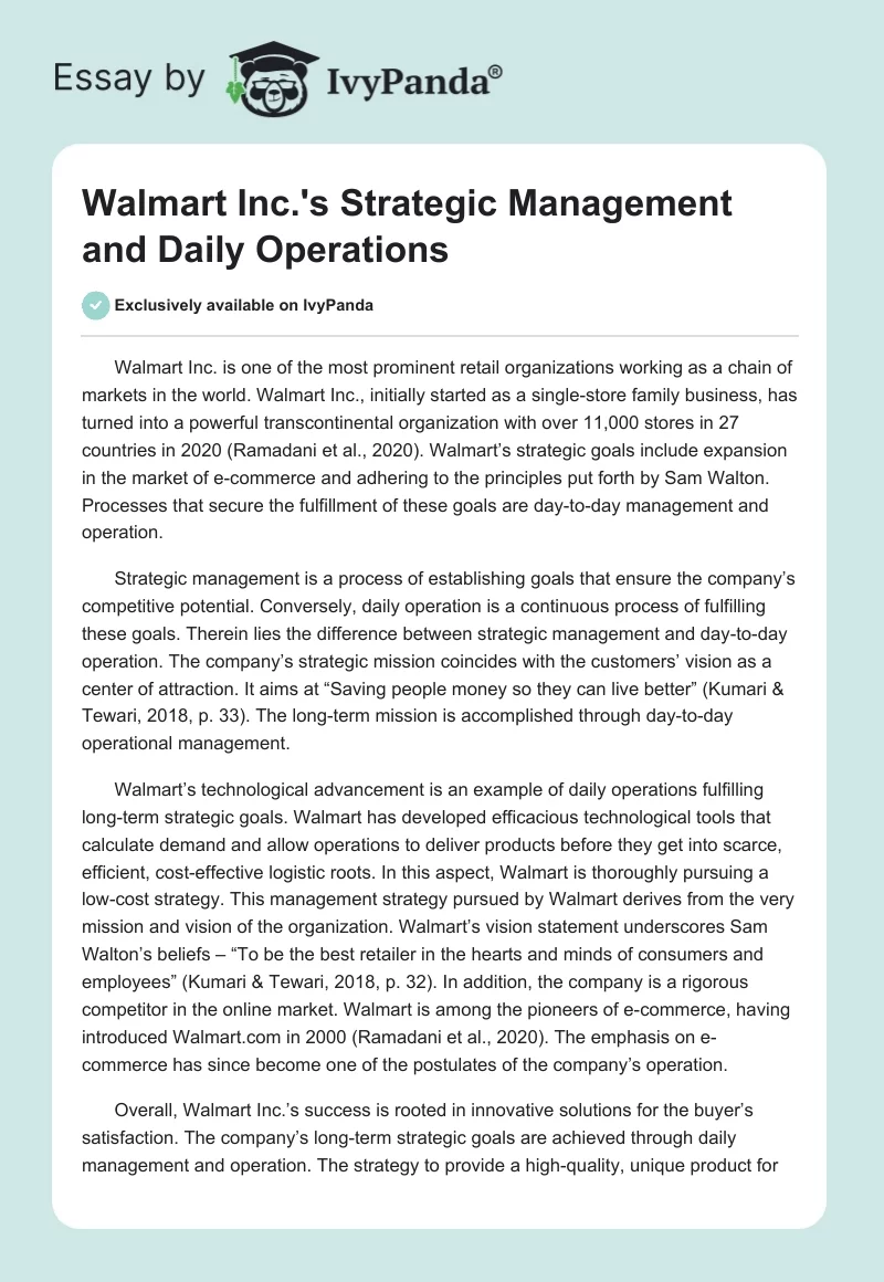 Walmart Inc.'s Strategic Management and Daily Operations. Page 1
