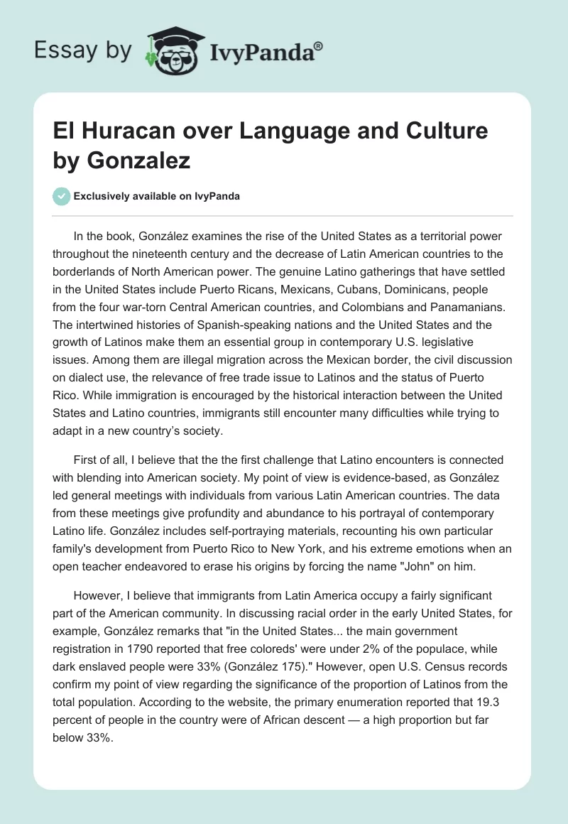 El Huracan over Language and Culture by Gonzalez. Page 1