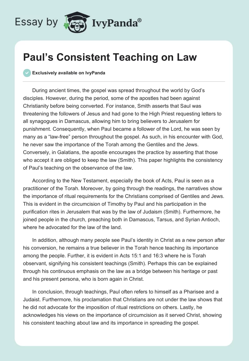 Paul’s Consistent Teaching on Law. Page 1