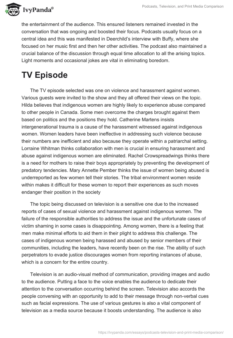 Podcasts, Television, and Print Media Comparison. Page 2