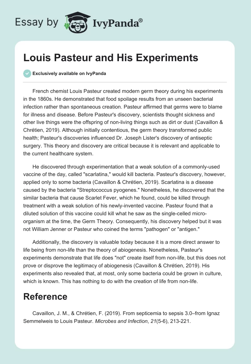 Louis Pasteur and His Experiments. Page 1