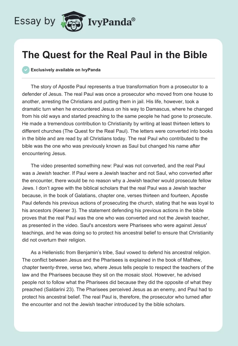 The Quest for the Real Paul in the Bible. Page 1