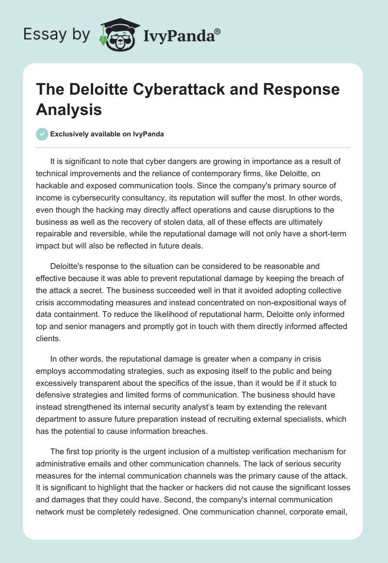 The Deloitte Cyberattack and Response Analysis. Page 1