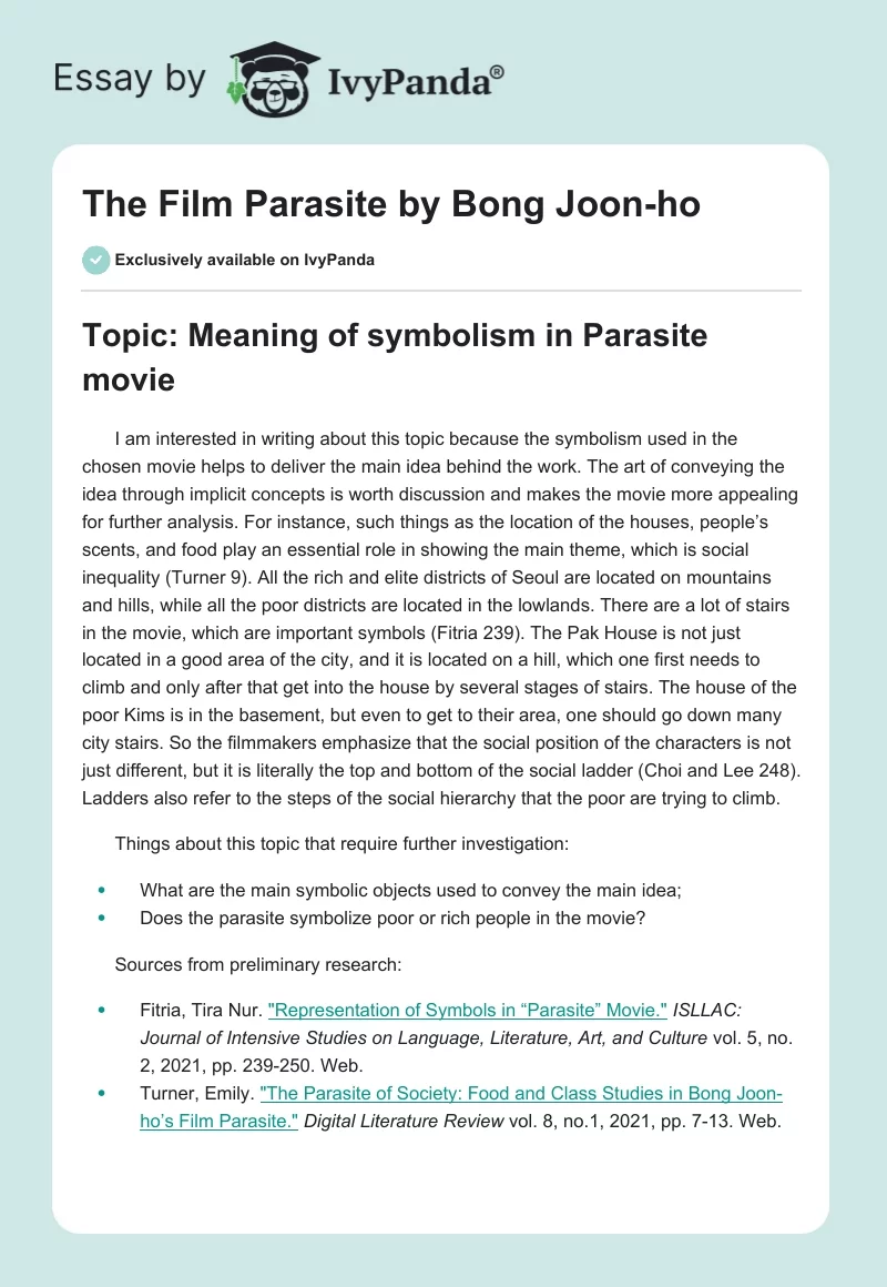 The Film "Parasite" by Bong Joon-ho. Page 1