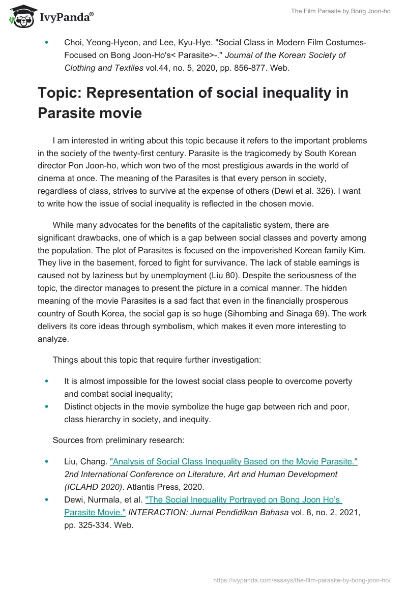 The Film "Parasite" by Bong Joon-ho. Page 2