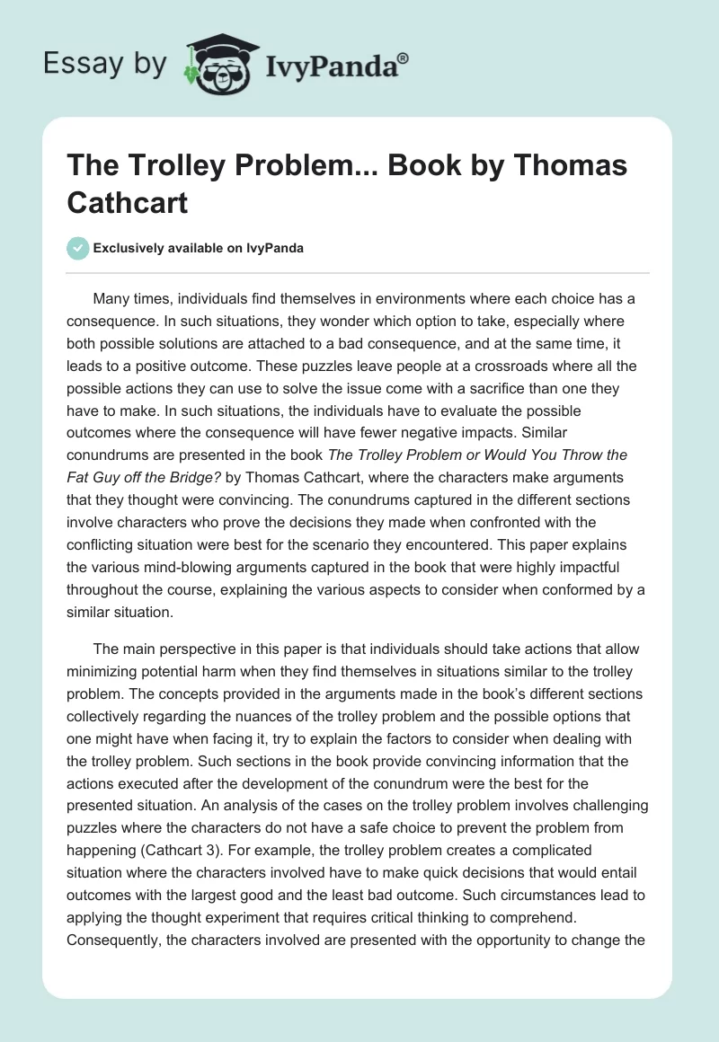 "The Trolley Problem..." Book by Thomas Cathcart. Page 1