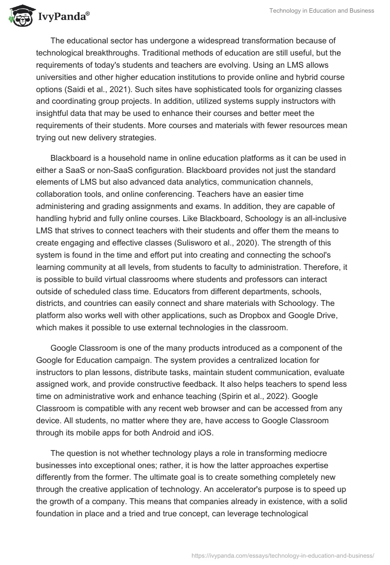 Technology in Education and Business. Page 2