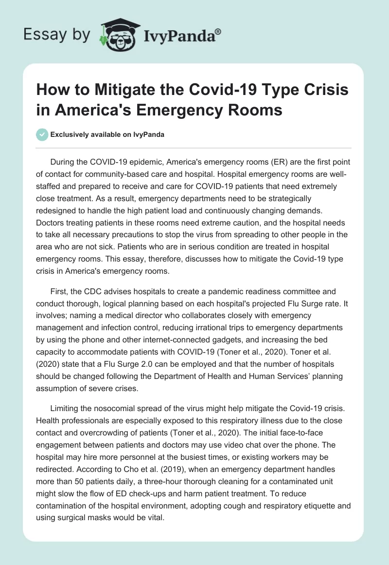 How to Mitigate the Covid-19 Type Crisis in America's Emergency Rooms. Page 1