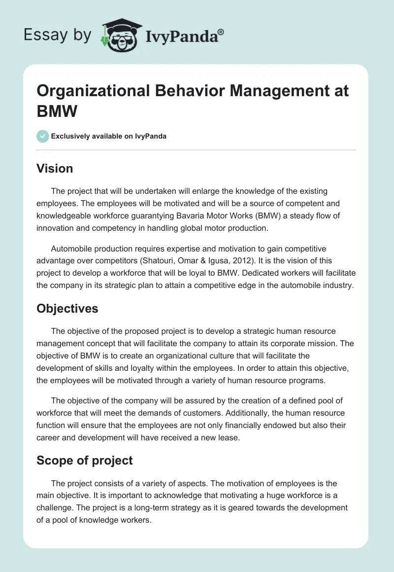 Organizational Behavior Management at BMW. Page 1