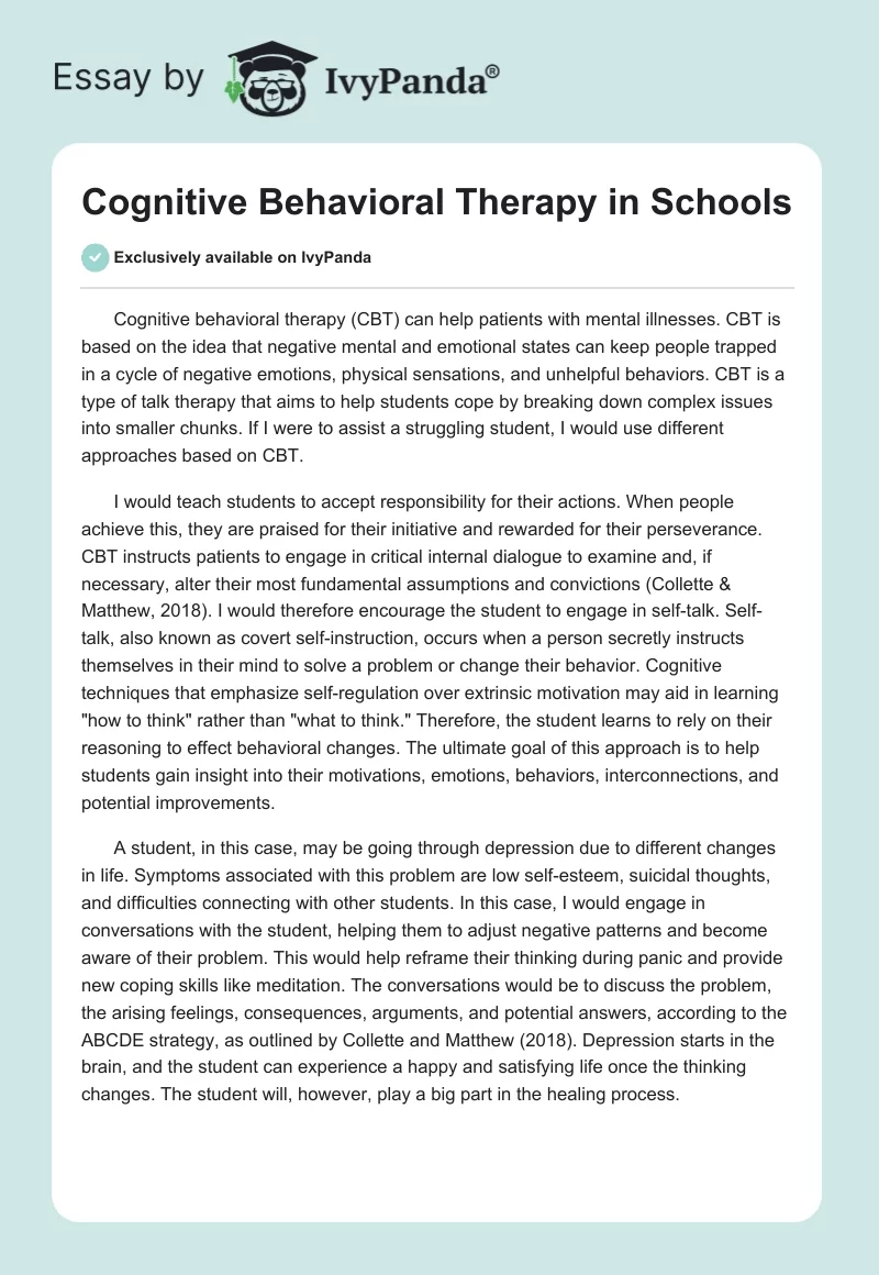 Cognitive Behavioral Therapy in Schools. Page 1