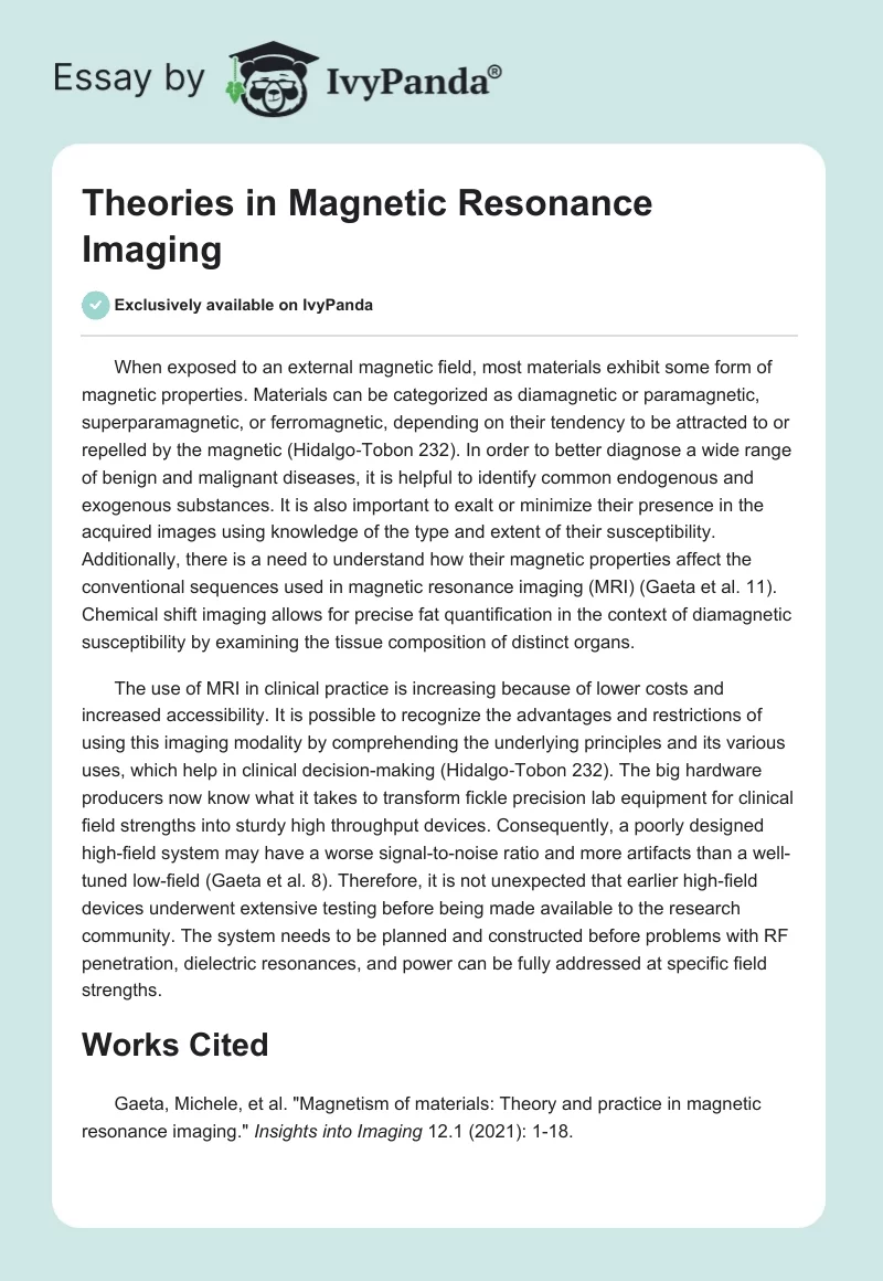 Theories in Magnetic Resonance Imaging. Page 1