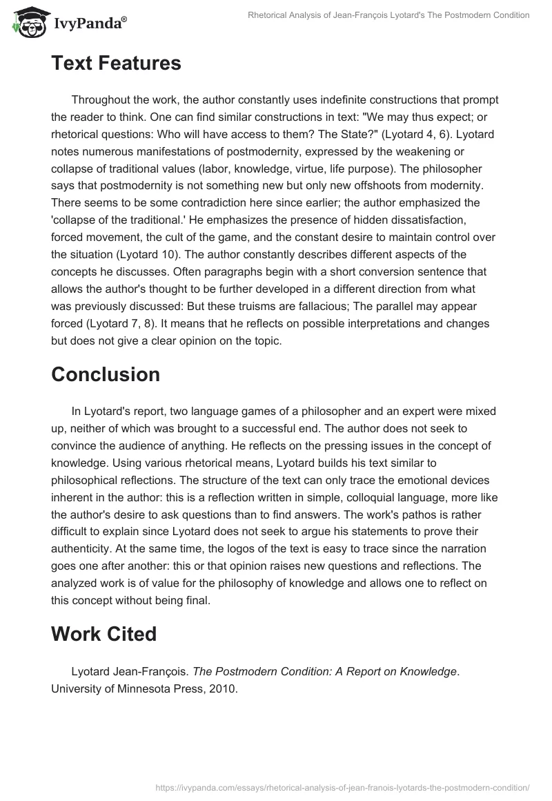 Rhetorical Analysis of Jean-François Lyotard's The Postmodern Condition. Page 2