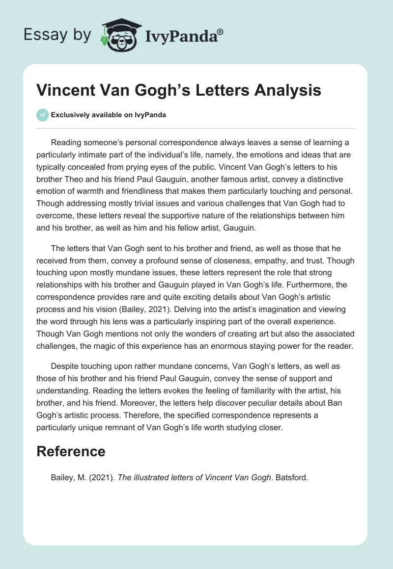 Vincent van Gogh’s Letters Analysis. Page 1