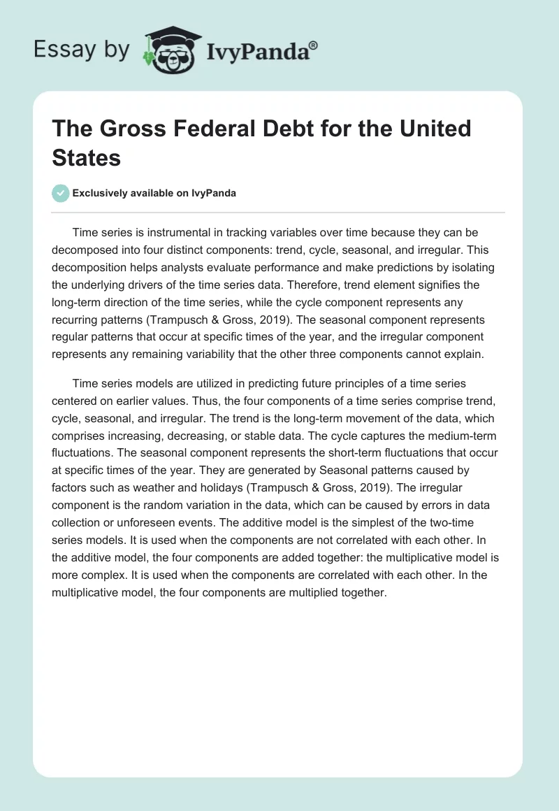 The Gross Federal Debt for the United States. Page 1
