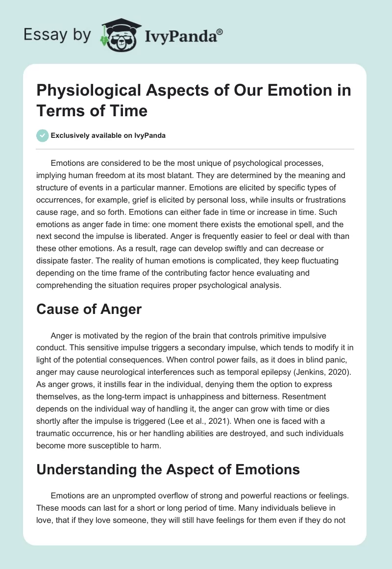 Physiological Aspects of Our Emotion in Terms of Time. Page 1