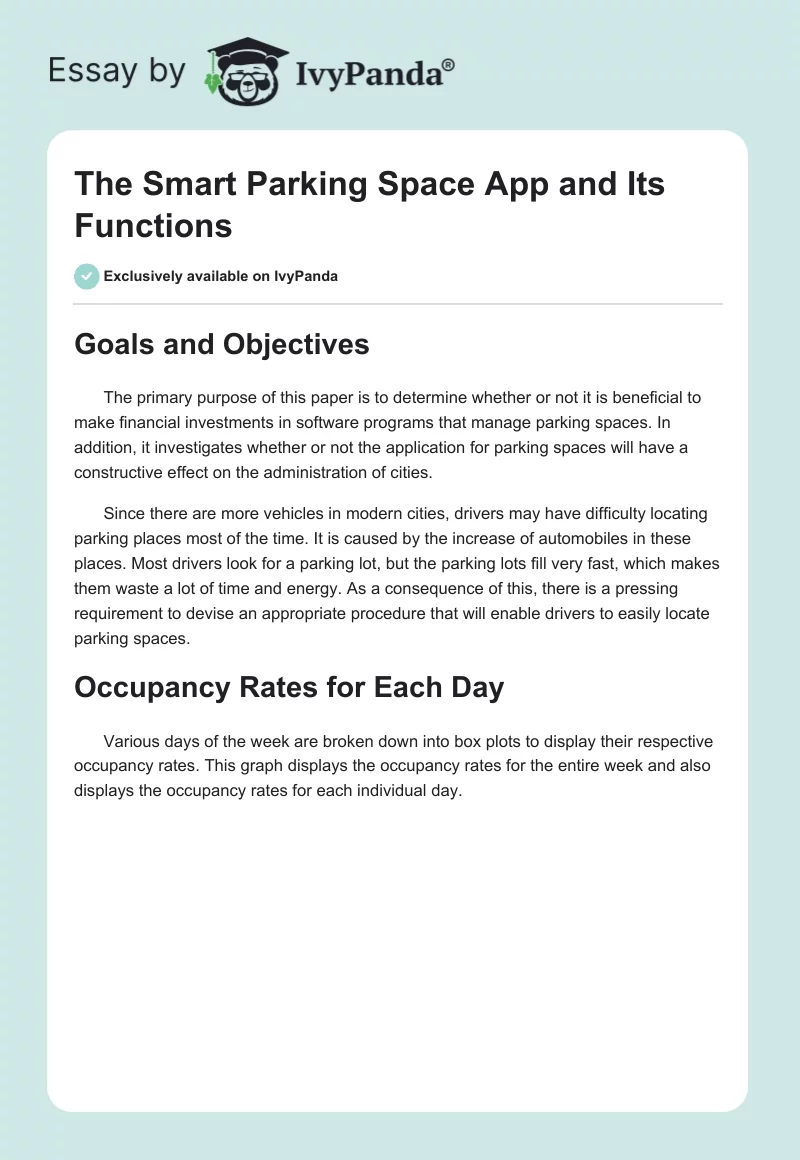 The Smart Parking Space App and Its Functions. Page 1